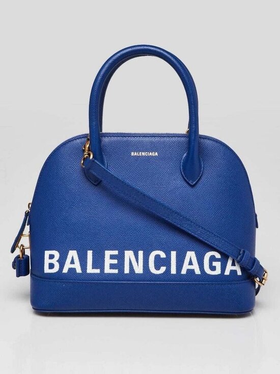 Balenciaga Handbags - Balenciaga Blue Stamped Calfskin Leather Small Ville Satchel Bag